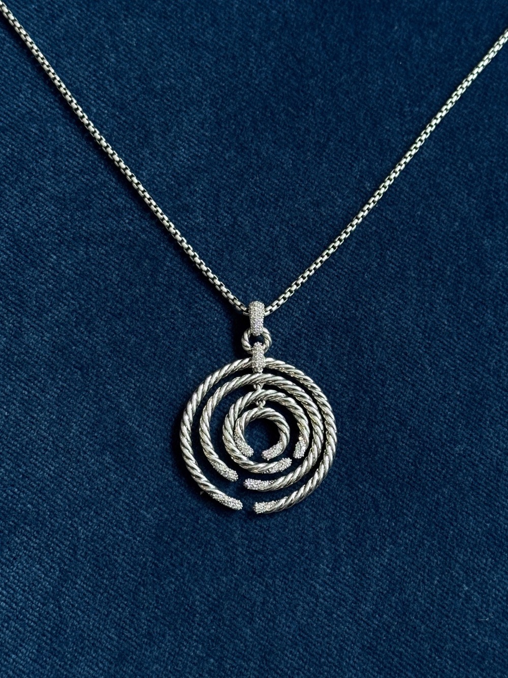 David Yurman 925 Sterling Silver Large Willow With diamonds Pendant Necklace